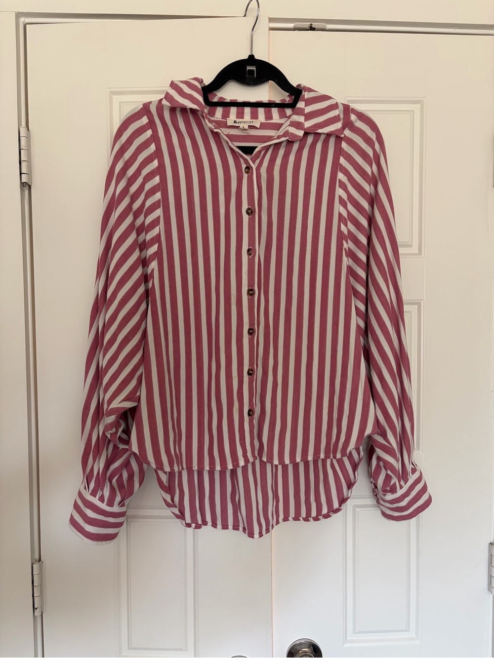 Relaxed Button-Down Shirt in Pink & White Stripes